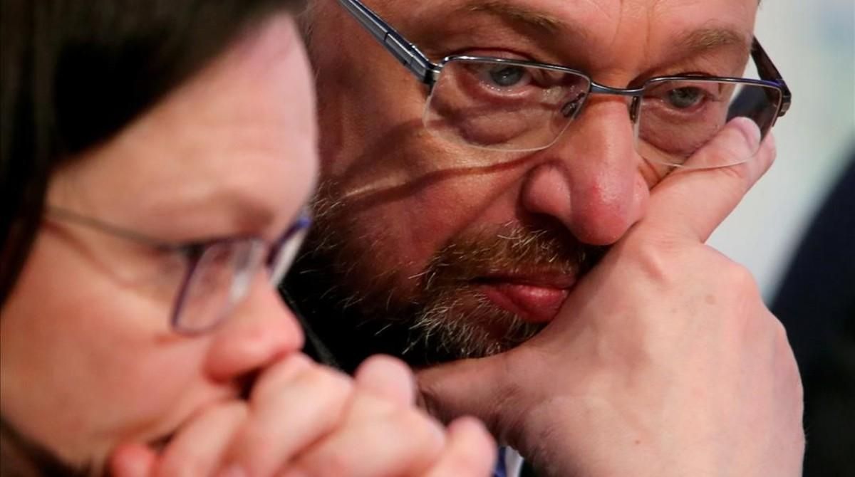El líder del SPD, Martin Schulz, con la líder parlamentaria del partido, Andrea Nahles. El líder del SPD, Martin Schulz, con la líder parlamentaria del partido, Andrea Nahles.