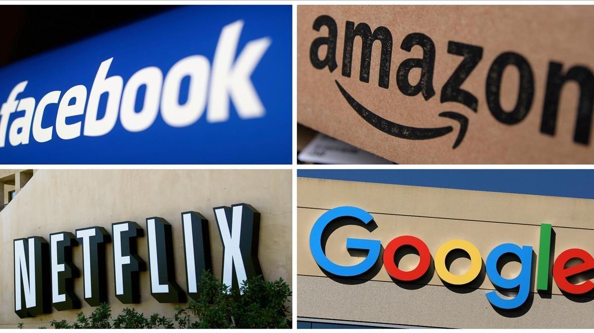 Los logos de Facebook, Amazon, Netflix y Google. 