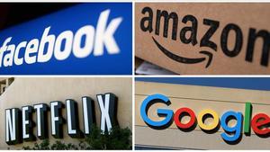 Los logos de Facebook, Amazon, Netflix y Google. 