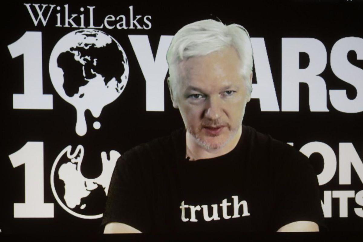 Julian Assange, en su aparición por videoconferencia. Julian Assange, en su aparición por videoconferencia.