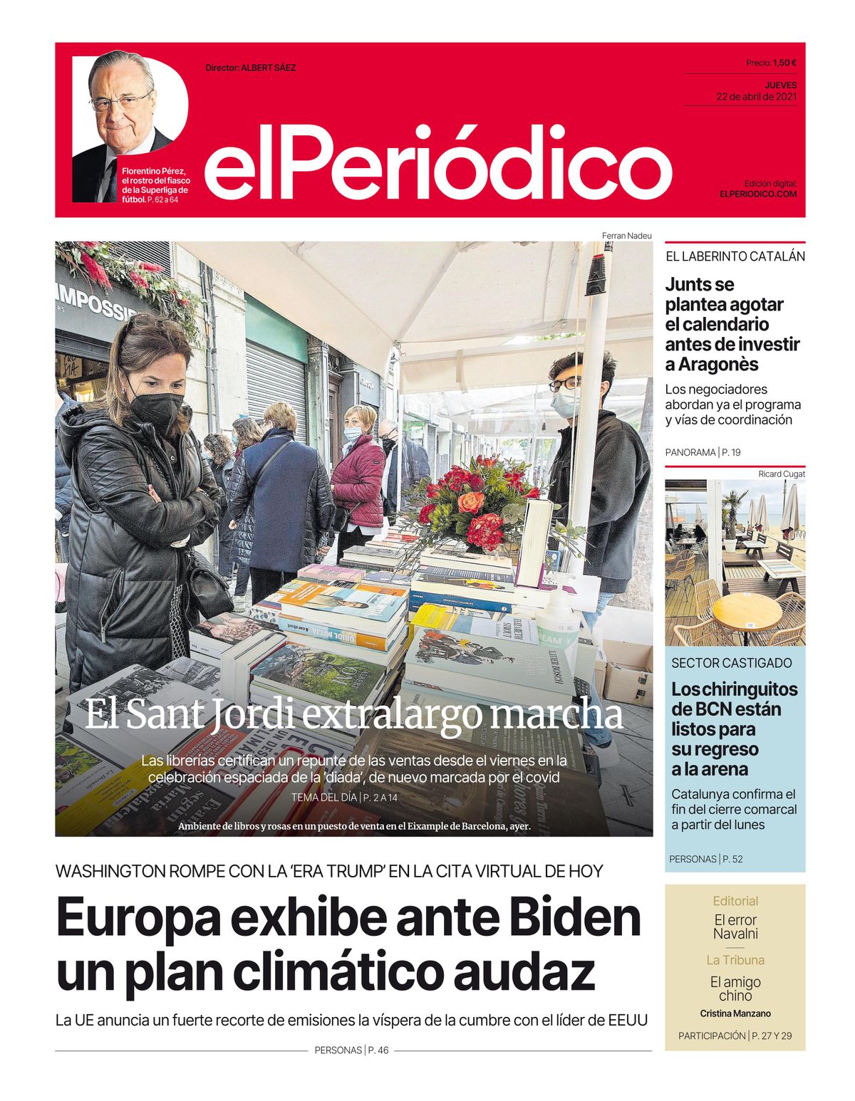 La portada de EL PERIÓDICO del 22 de abril de 2021 La portada de EL PERIÓDICO del 22 de abril de 2021