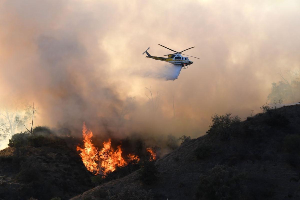 El incendio forestal quema afecta a una zona de Griffith Park en Los Ángeles, California.