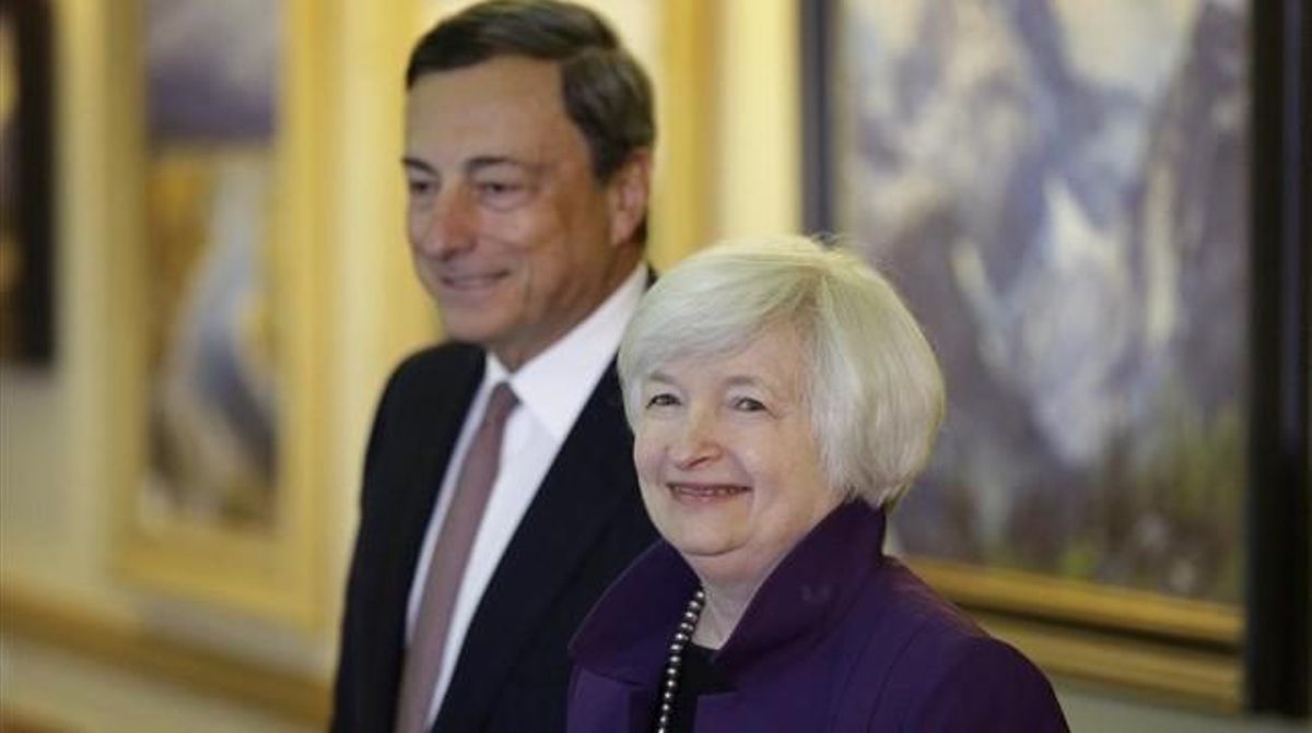Mario Draghi y Janet Yellen en Jackson Hole en agosto del 2014. Mario Draghi y Janet Yellen en Jackson Hole en agosto del 2014.