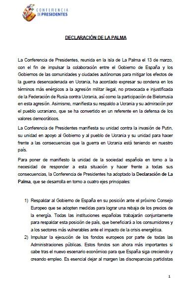 Declaración de La Palma (XXVI Conferencia de Presidentes, 13 de marzo de 2022)