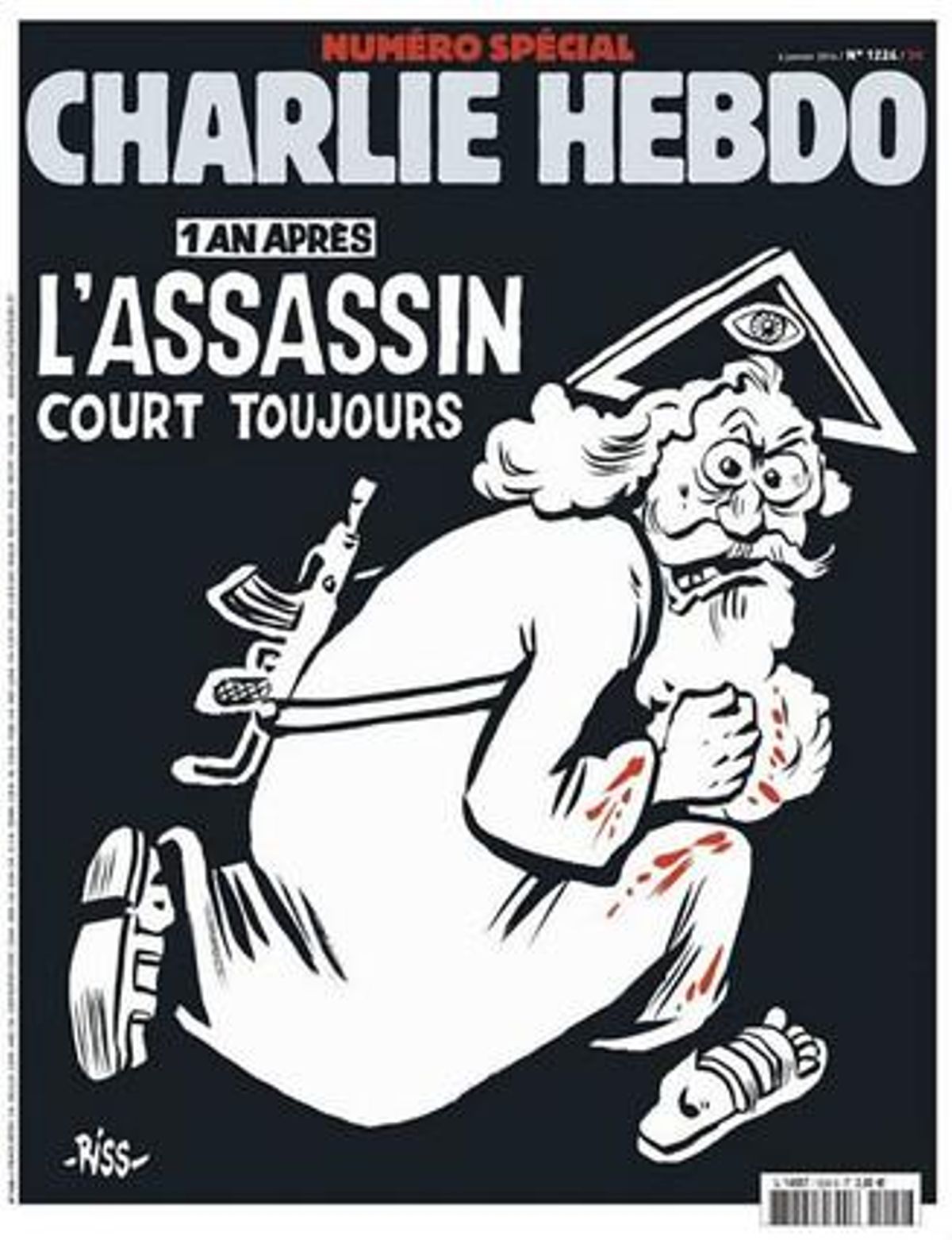 La portada del número especial de ’Charlie Hebdo’, conmemorativo del primer aniversario del atentado yihadista contra el semanario satírico. La portada del número especial de ’Charlie Hebdo’, conmemorativo del primer aniversario del atentado yihadista contra el semanario satírico.