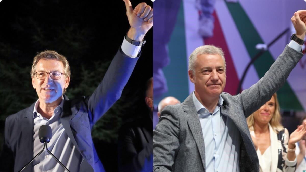 Feijóo (PP y Urkullu (PNV), los grandes triunfadores de la noche electoral, en Galicia y el País Vasco.