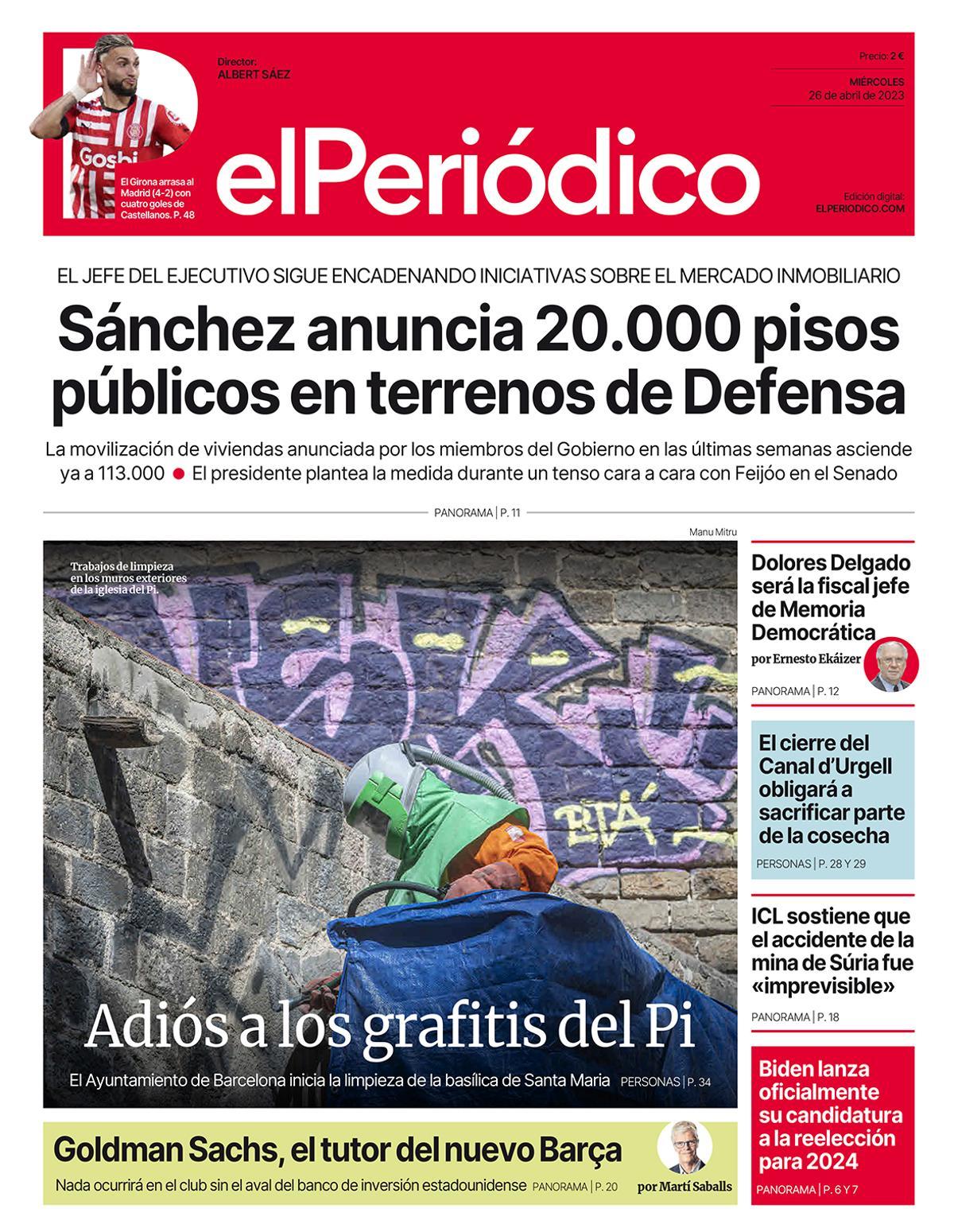 La portada de EL PERIÓDICO del 26 de abril de 2023
