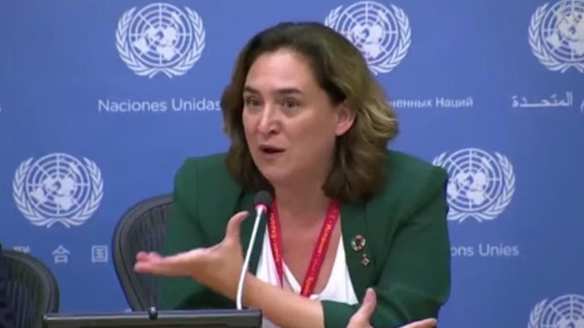 La alcaldesa de Barcelona, Ada Colau, en la sede de la ONU en Nueva York.