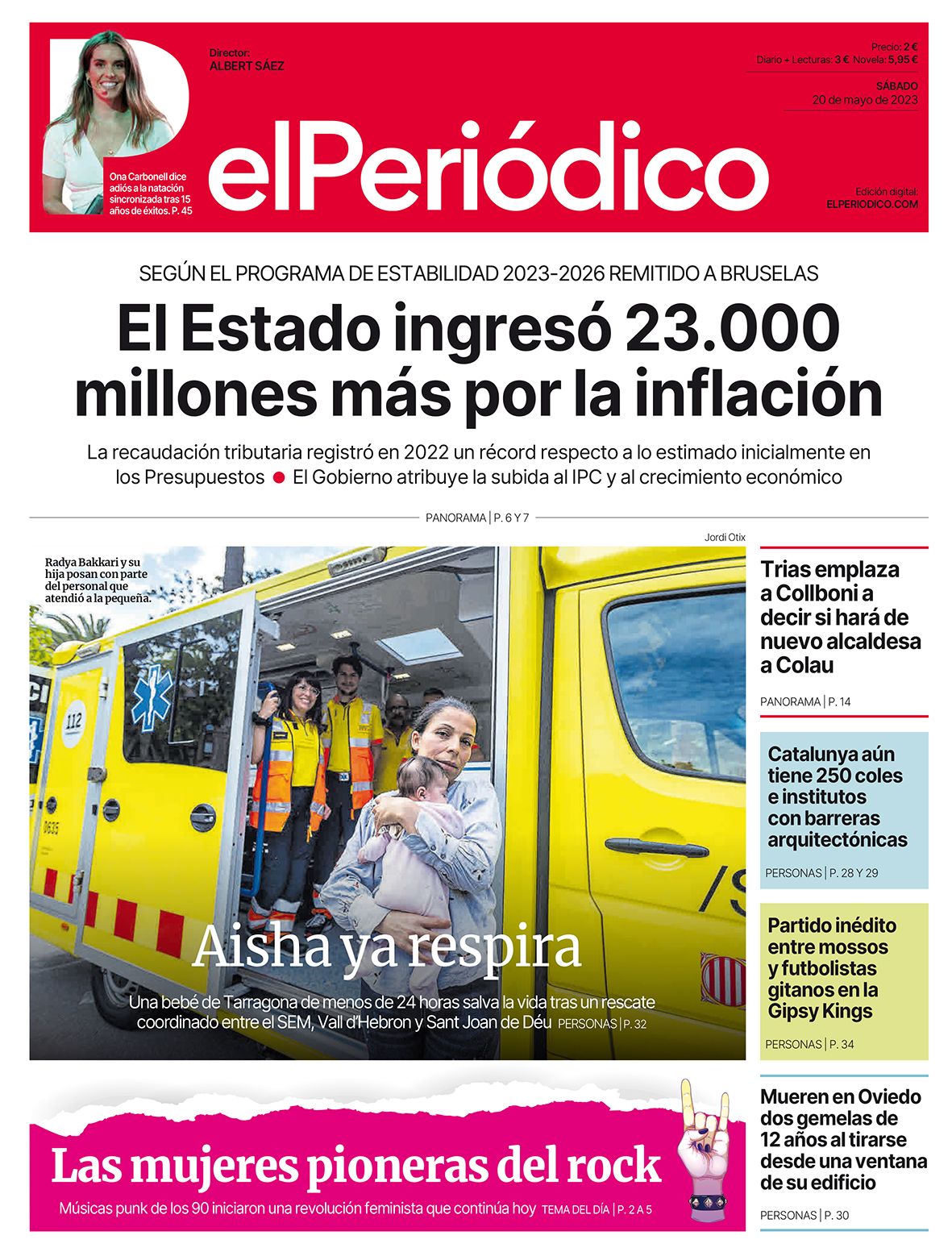 La portada de EL PERIÓDICO del 20 de mayo de 2023