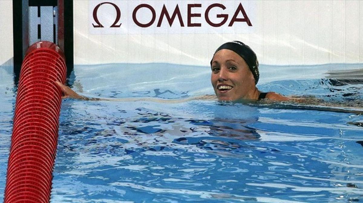 Jessica Vall, tras alcanzar la final de los 200 braza, en el Mundial de natación de Kazán.