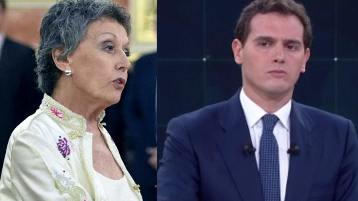Rosa María Mateo, administradora única provisional de RTVE, y Albert Rivera, candidato de Ciudadanos a la presidencia del Gobierno.