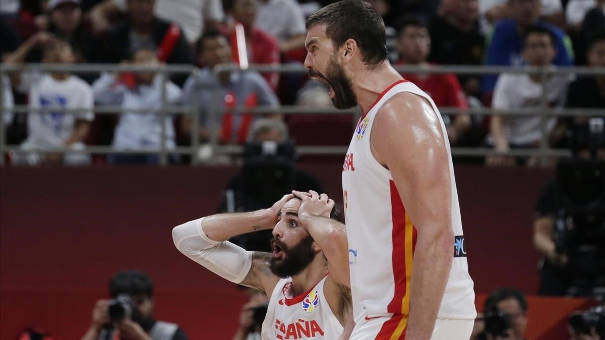 Marc Gasol y Ricky Rubio expresan su alegría tras llegar a la final del Mundial de baloncesto. Marc Gasol y Ricky Rubio expresan su alegría tras llegar a la final del Mundial de baloncesto.