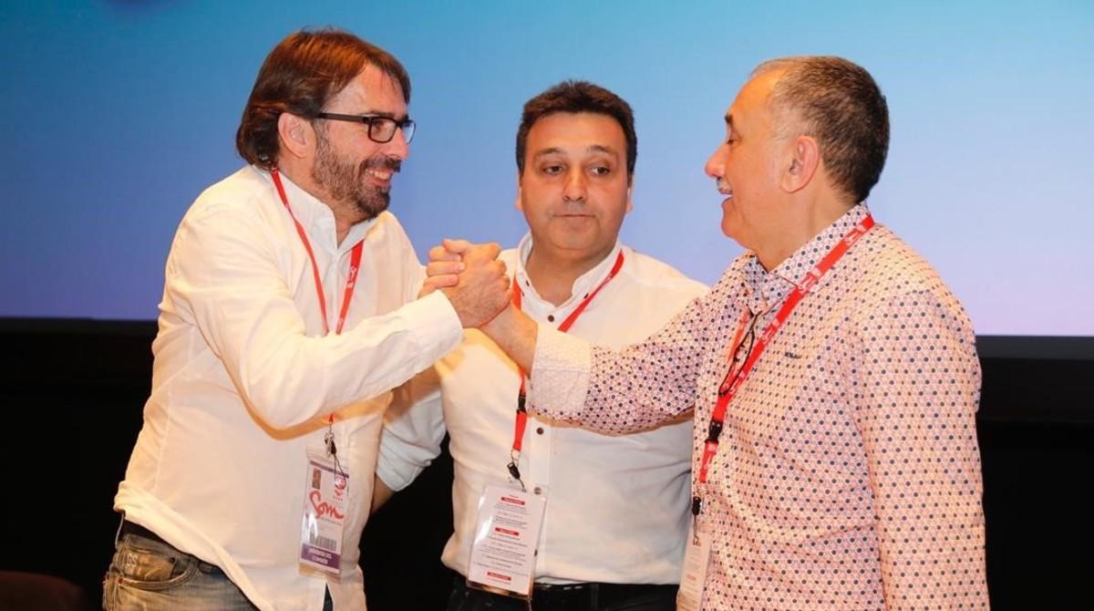 Camil Ros, Matías Carnero y Josep Maria Álvarez, durante el congreso de la UGT de Catalunya en Terrassa.