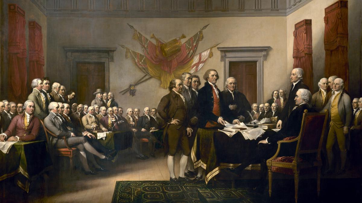 La Declaración de Independencia pintada por John Trumbull en 1818 (US Capitol)