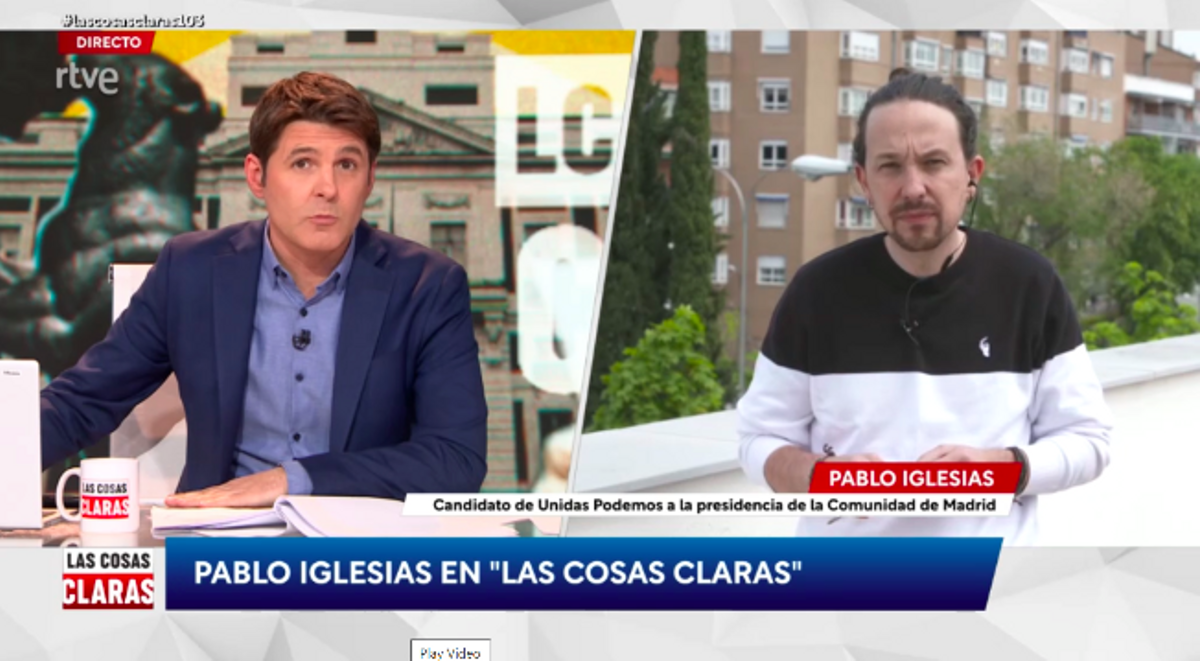 Jesús Cintora entrevista a Pablo Iglesias, en ’Las cosas claras’ (TVE) Jesús Cintora entrevista a Pablo Iglesias, en ’Las cosas claras’ (TVE)