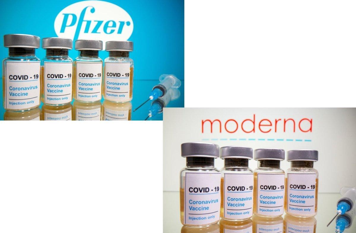 Viales de la vacunas vacunas de Pfizer y Moderna