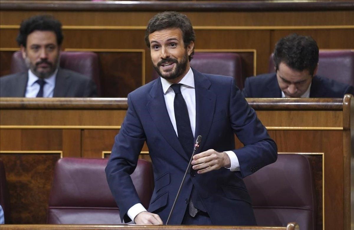 Sesión de Control al Gobierno esta mañana en el Congreso de los Diputados ,en la imagen el Presidente del PP Pablo Casado. Sesión de Control al Gobierno esta mañana en el Congreso de los Diputados ,en la imagen el Presidente del PP Pablo Casado.