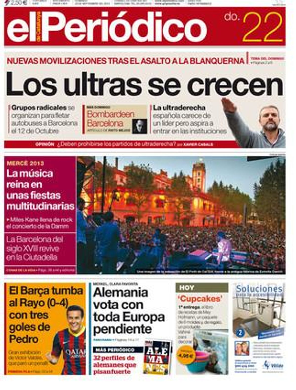 Portada de EL PERIÓDICO de la edición del 22 de septiembre. Portada de EL PERIÓDICO de la edición del 22 de septiembre.