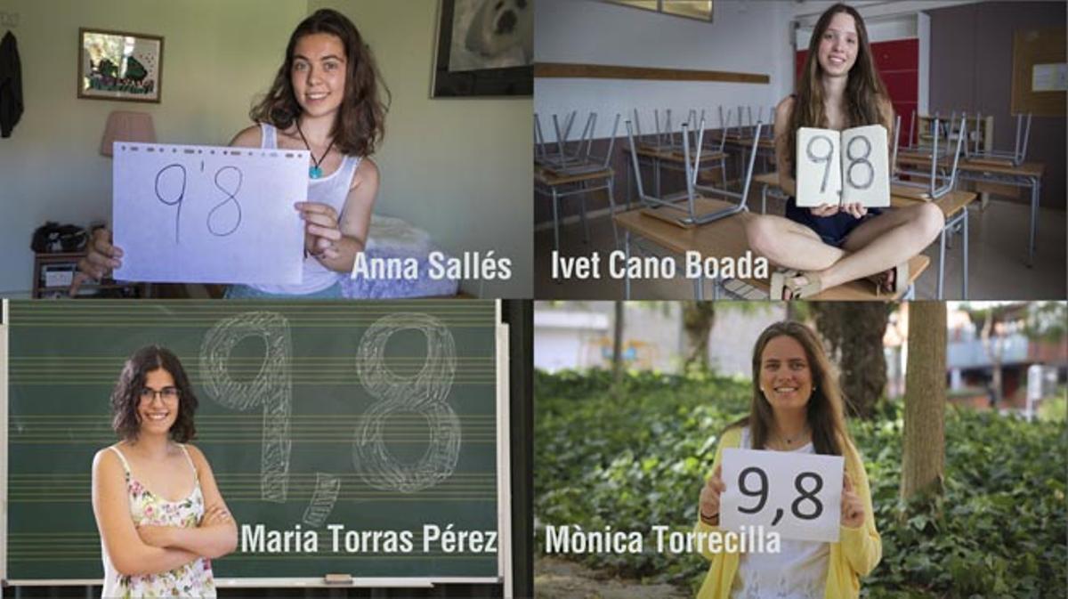 Anna Sallés y Mònica Torrecilla, dos de las cuatro chicas con mejor nota de selectividad en Catalunya, junto a Ivet Cano y Maria Torras.