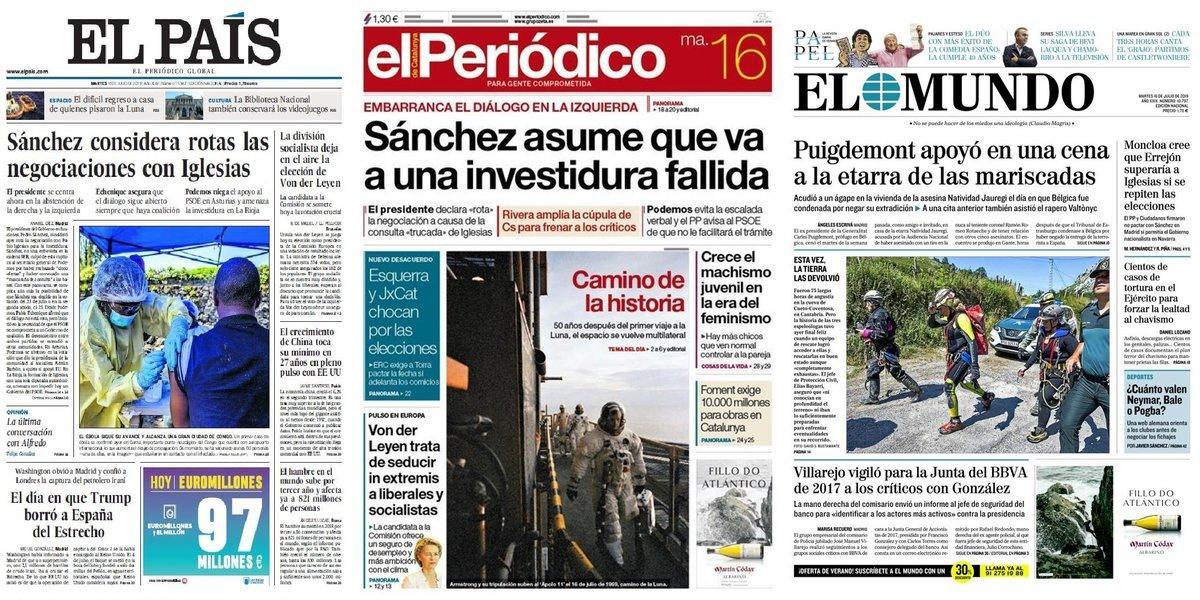 Prensa hoy: Portadas de los periódicos del 16 de julio del 2019
