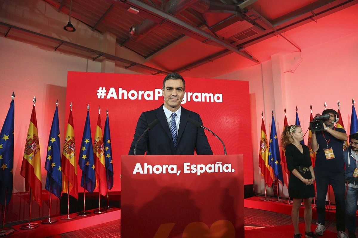 Pedro Sánchez, este lunes durante la presentación del programa electoral del PSOE, en Madrid. Pedro Sánchez, este lunes durante la presentación del programa electoral del PSOE, en Madrid.