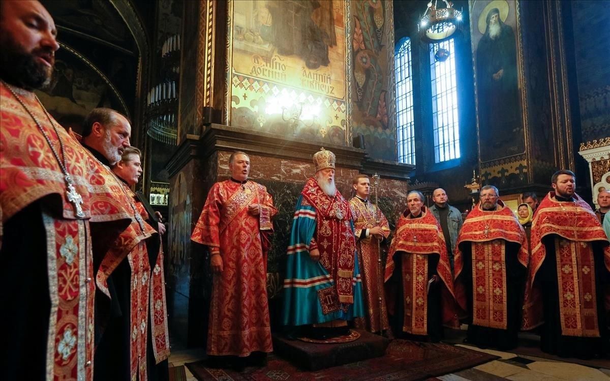 El patriarca de la iglesia ortodoxa de Ucrania, en Kiev. El patriarca de la iglesia ortodoxa de Ucrania, en Kiev.