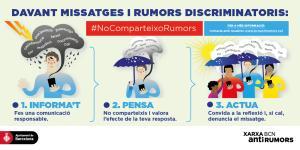 Tríptico de la campaña de la Xarxa Antirumors de Barcelona para compartir en redes sociales.