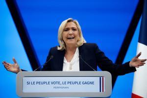 Marine Le Pen, en el mitin de este jueves en Perpinyà.