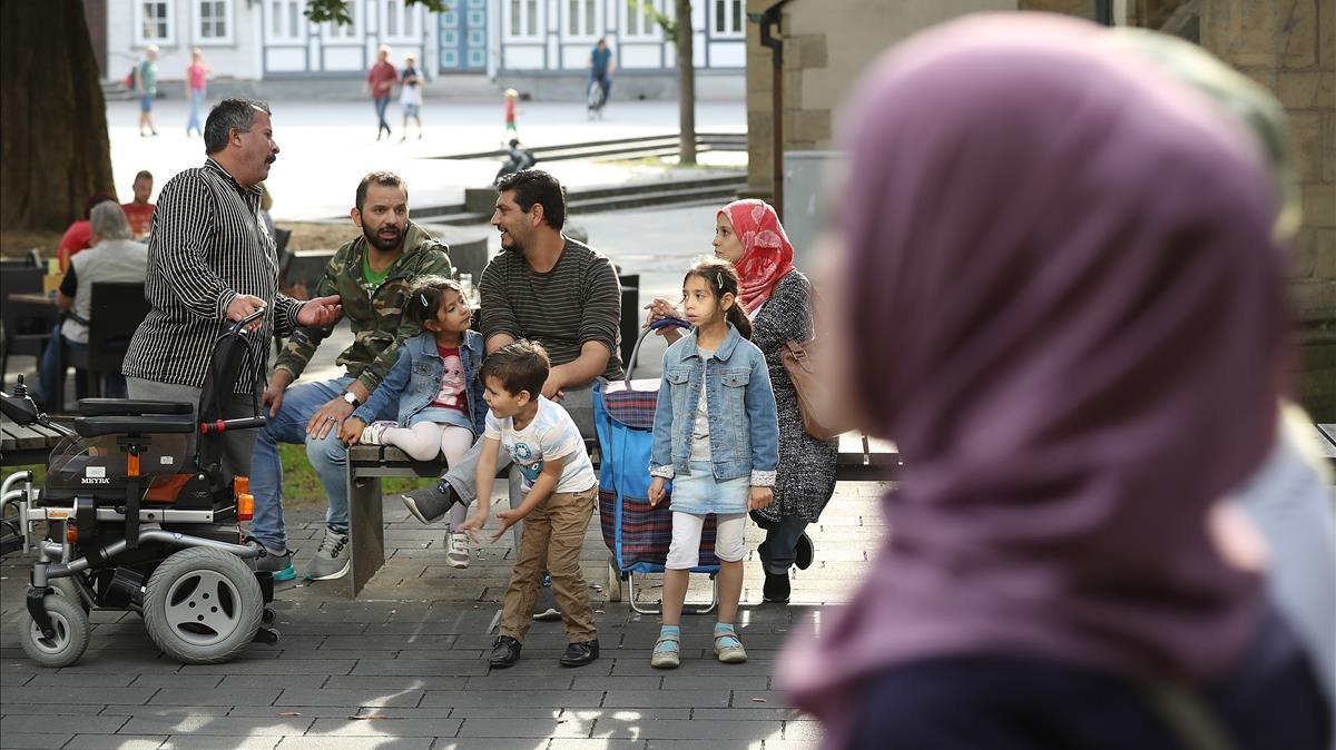 Refugiados sirios en la ciudad alemana de Goslar.