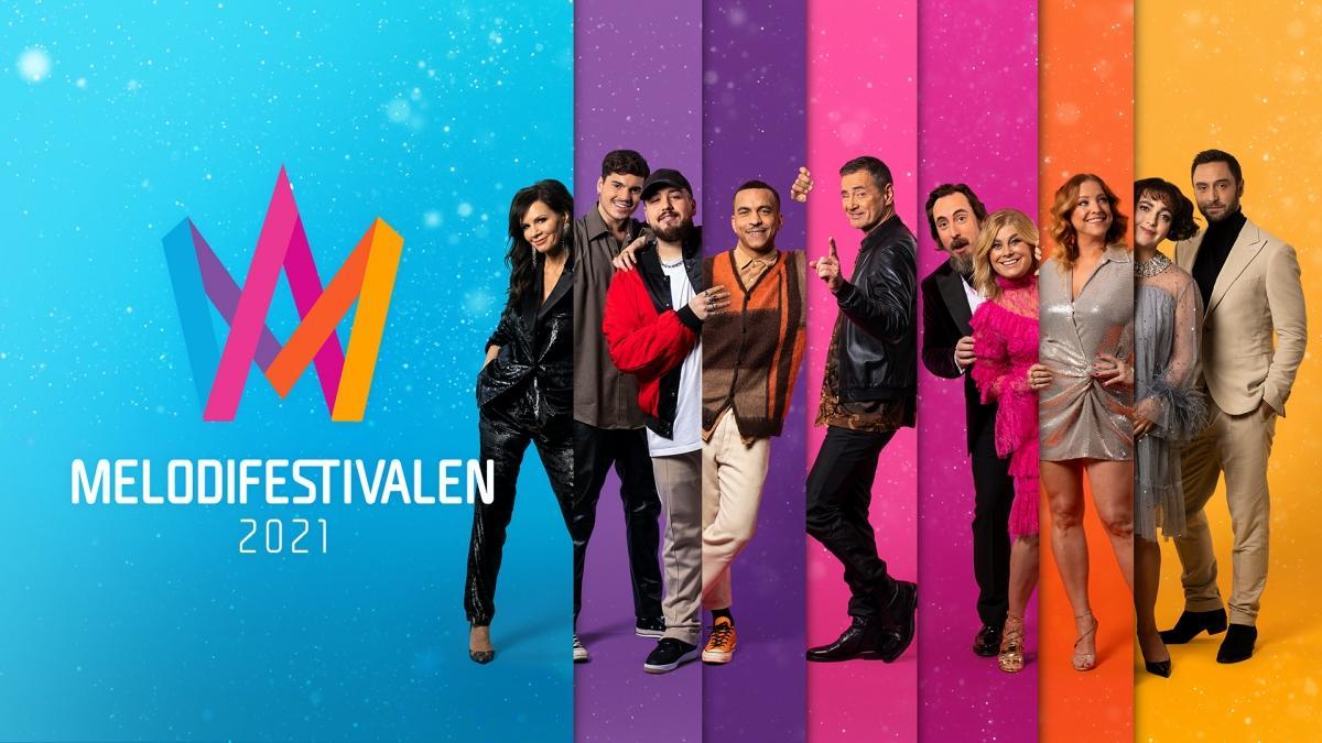 Los presentadores de las galas del Melodifestivalen 2021.