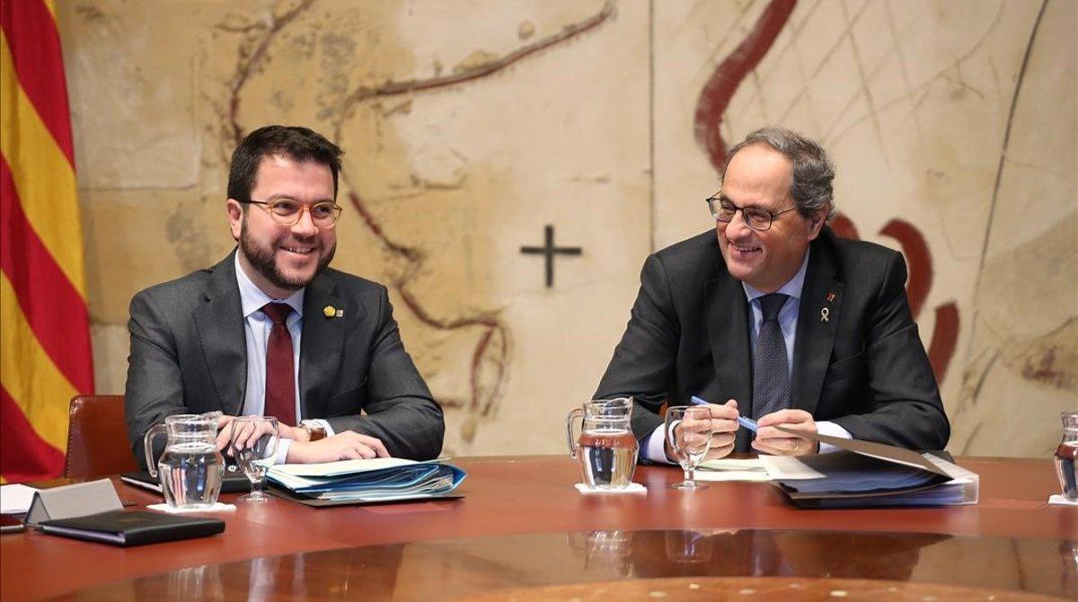 Pere Aragonès y Quim Torra, en la reunión del Consell Executiu.