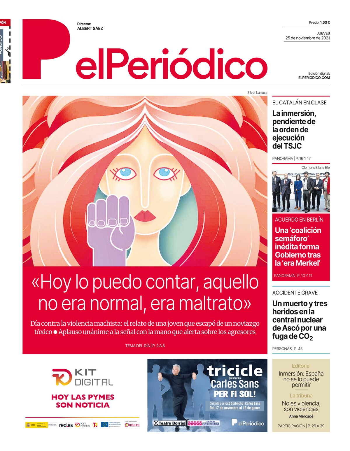 La portada de EL PERIÓDICO del 25 de noviembre de 2021 La portada de EL PERIÓDICO del 25 de noviembre de 2021