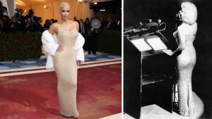 Kim Kardashian, en la Met gala 2022, con el vestido que lució Marilyn cuando le cantó ’Happy Birthday’ a JFK en el Madison Square Garden, el 19 de mayo de 1962.