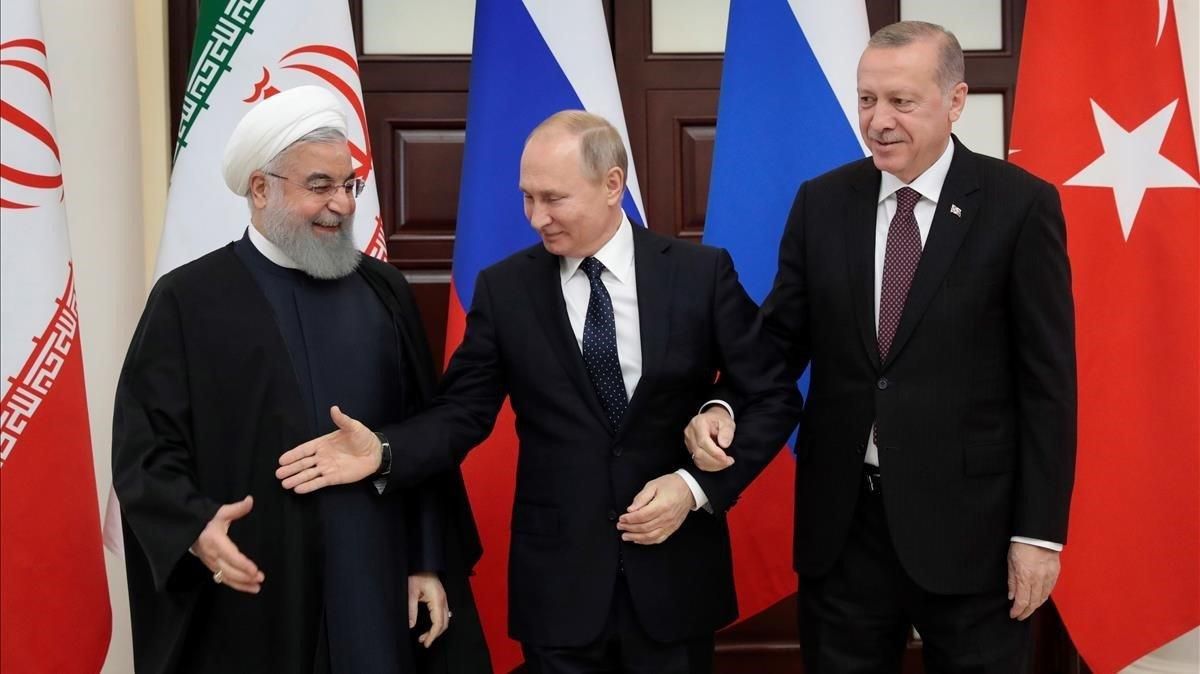 Rohaní, Putin y Erdogan, en la cumbre de Rusia. Rohaní, Putin y Erdogan, en la cumbre de Rusia.