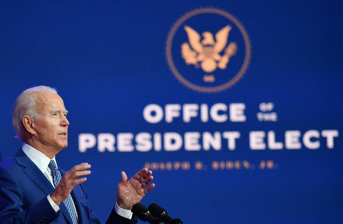 El presidente electo de Estados Unidos, Joe Biden, durante su discurso el pasado 9 de noviembre en Wilmington, Delaware. 