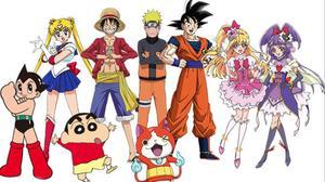 De izquierda a derecha, Astro Boy, Sailor Moon, Shin Chan, Luffy (’One Piece’), Naruto, el gato Jibanyan (’Yo-Kai Watch’), Son Goku y las Maho Girls Precure, embajadores de los Juegos Olímpicos de Tokio 2020.