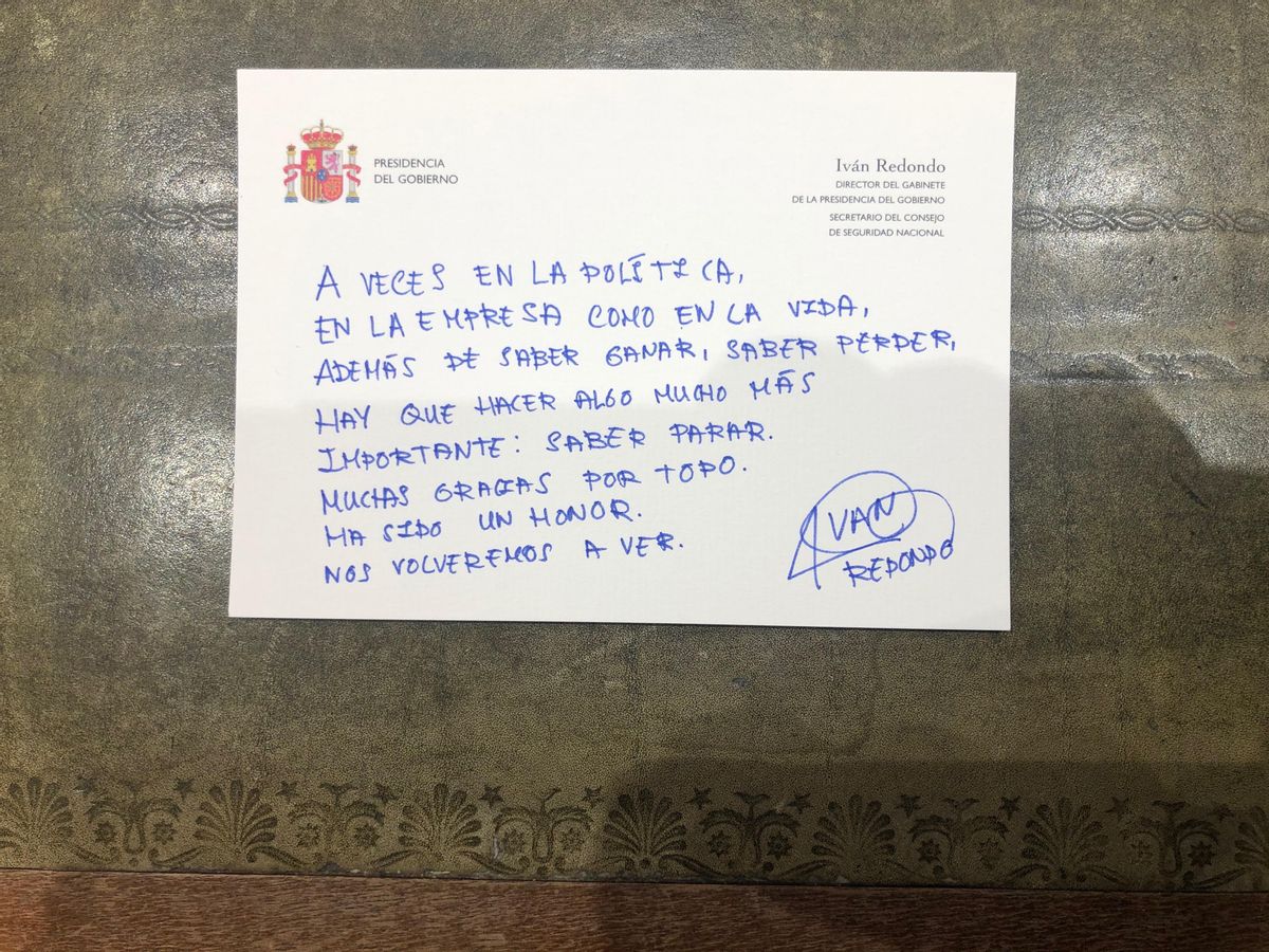 Mensaje de despedida de Iván Redondo, hasta ahora jefe de Gabinete de Sánchez. Mensaje de despedida de Iván Redondo, hasta ahora jefe de Gabinete de Sánchez.