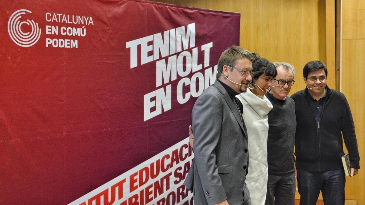 Domènech, Rodríguez, Pérez Royo y Pisarello, este miércoles.