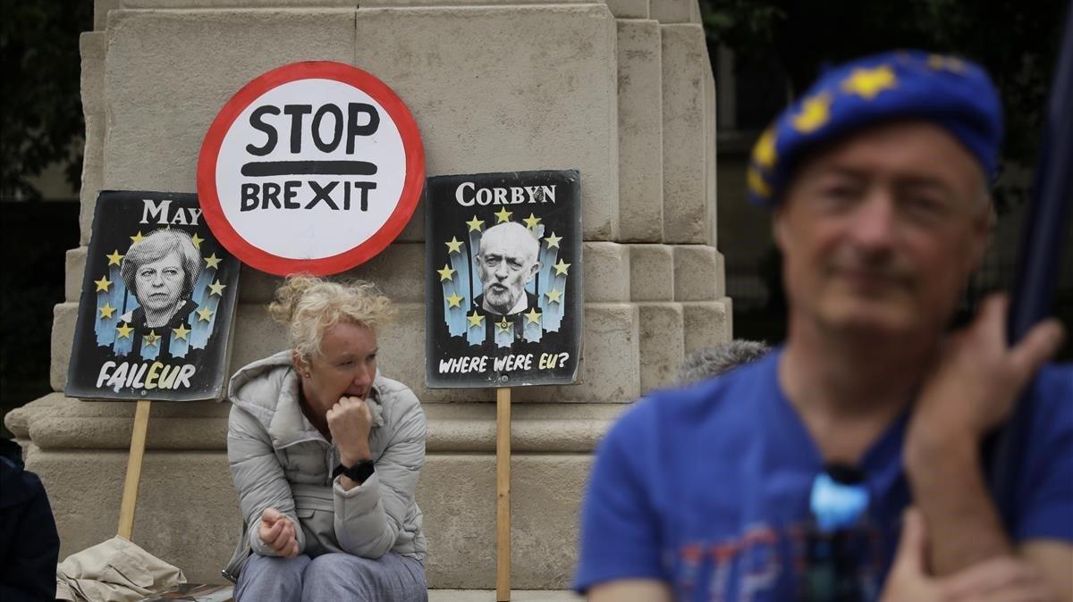 Protesta anti-’brexit’ frente al Parlamento de Londres el pasado miércoles.
