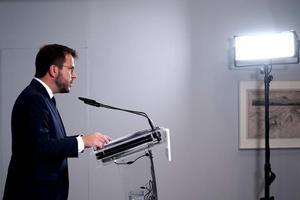 El ’president’ de la Generalitat, Pere Aragonès, este 15 de julio de 2022 en el Centro Cultural Blanquerna, en Madrid, después de su reunión con Pedro Sánchez en el palacio de la Moncloa.