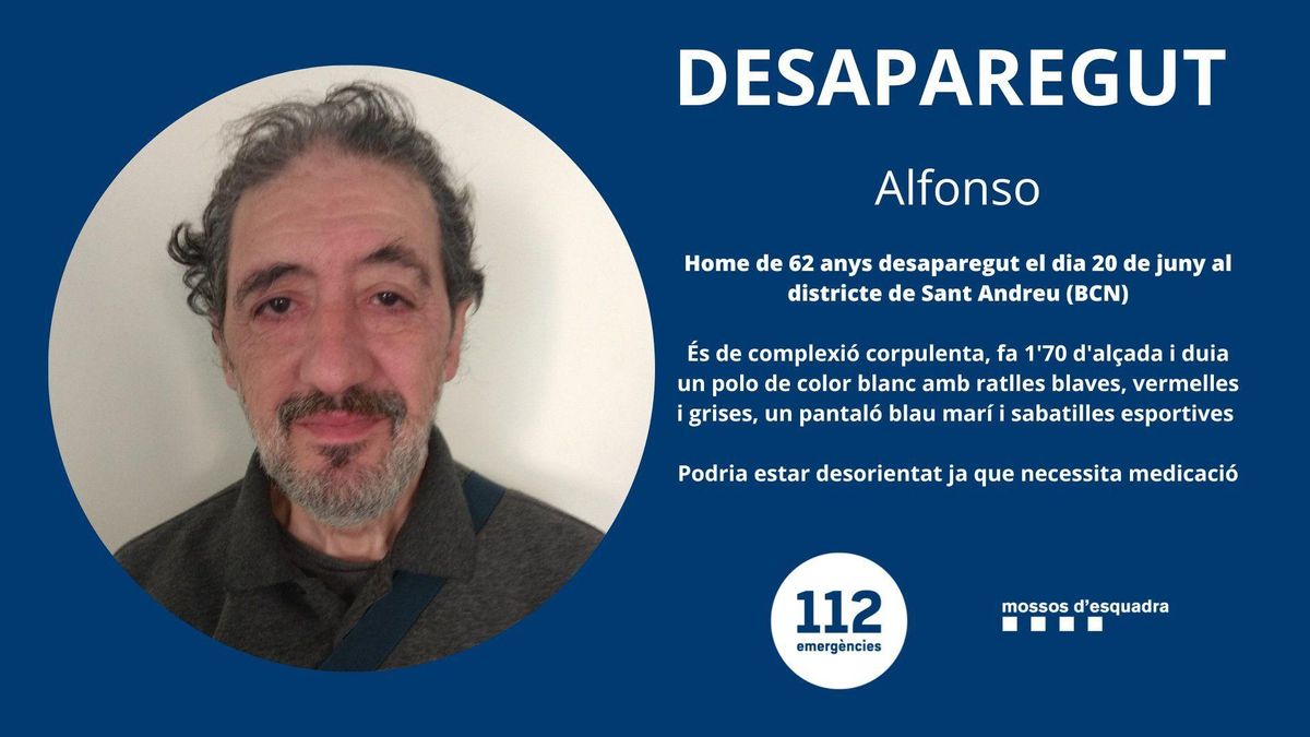Los Mossos d’Esquadra piden ayuda para encontrar a Alfonso, desaparecido en Barcelona Los Mossos d’Esquadra piden ayuda para encontrar a Alfonso, desaparecido en Barcelona