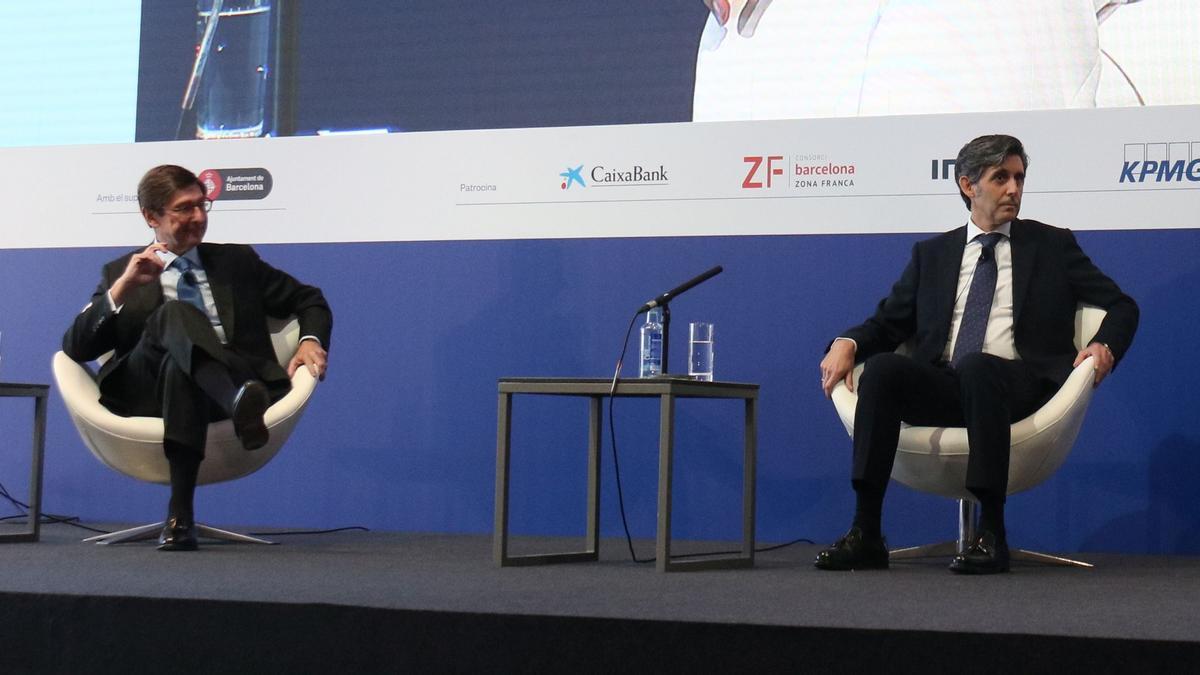 El presidente de CaixaBank, José Ignacio Goirigolzarri, y el presidente de Telefónica, José María Álvarez Pallete