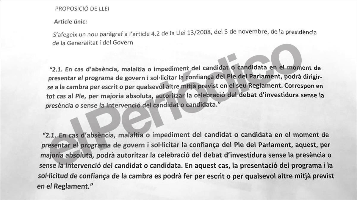 Puigdemont propone una reforma exprés de la ley de la presidencia para poder ser investido