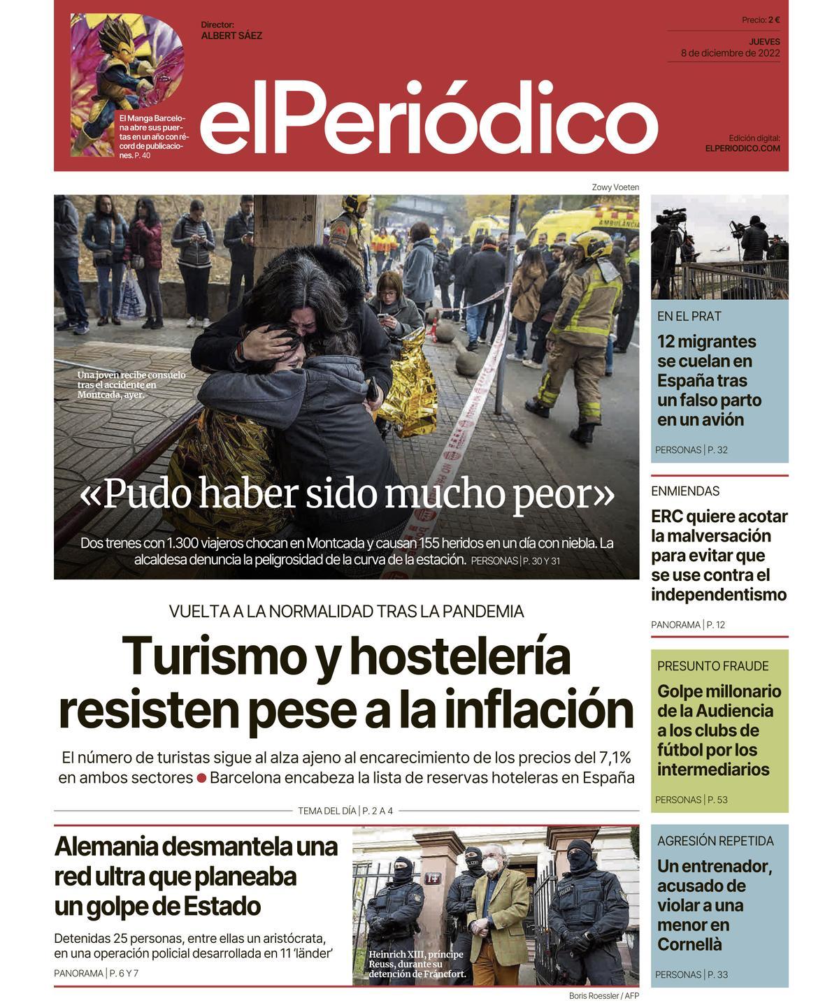 La portada de EL PERIÓDICO del 8 de diciembre de 2022