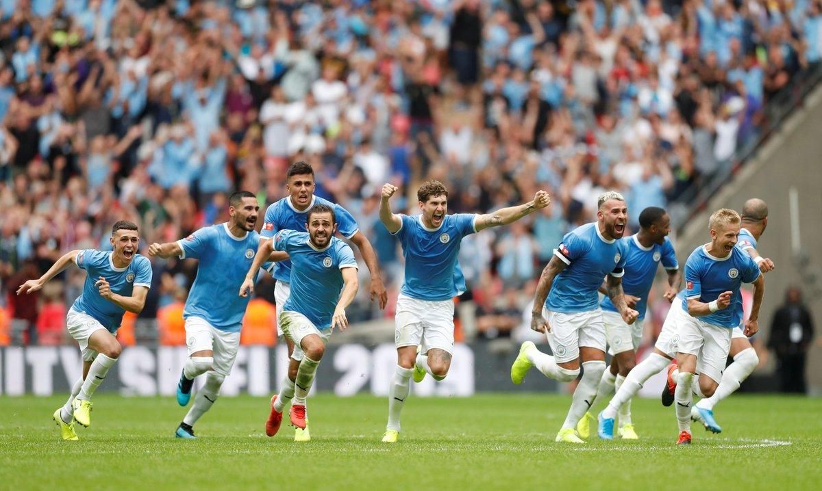 Los jugadores del City celebran el triunfo a la conclusión de la tanda de penaltis. Los jugadores del City celebran el triunfo a la conclusión de la tanda de penaltis.