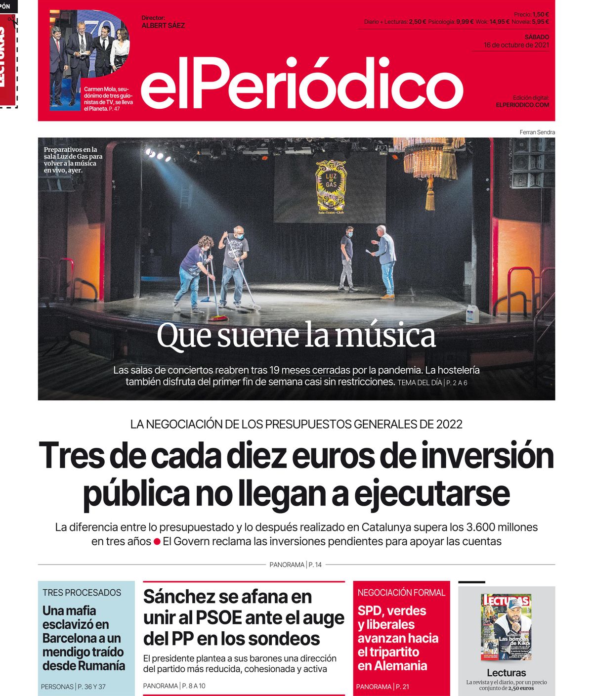 La portada de EL PERIÓDICO del 16 de octubre del 2021. La portada de EL PERIÓDICO del 16 de octubre del 2021.