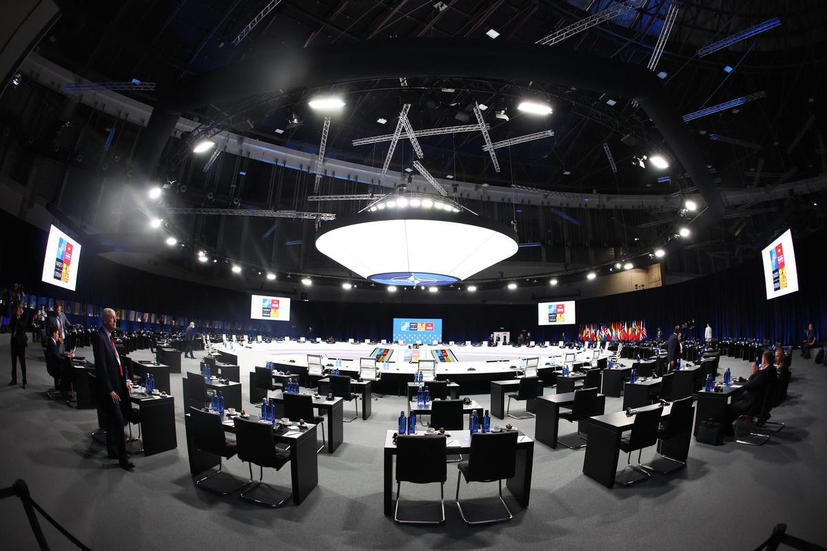 Plenario vacío minutos antes del comienzo de la Cumbre de la OTAN 2022 en el Recinto Ferial IFEMA MADRID, a 29 de junio de 2022, en Madrid (España)