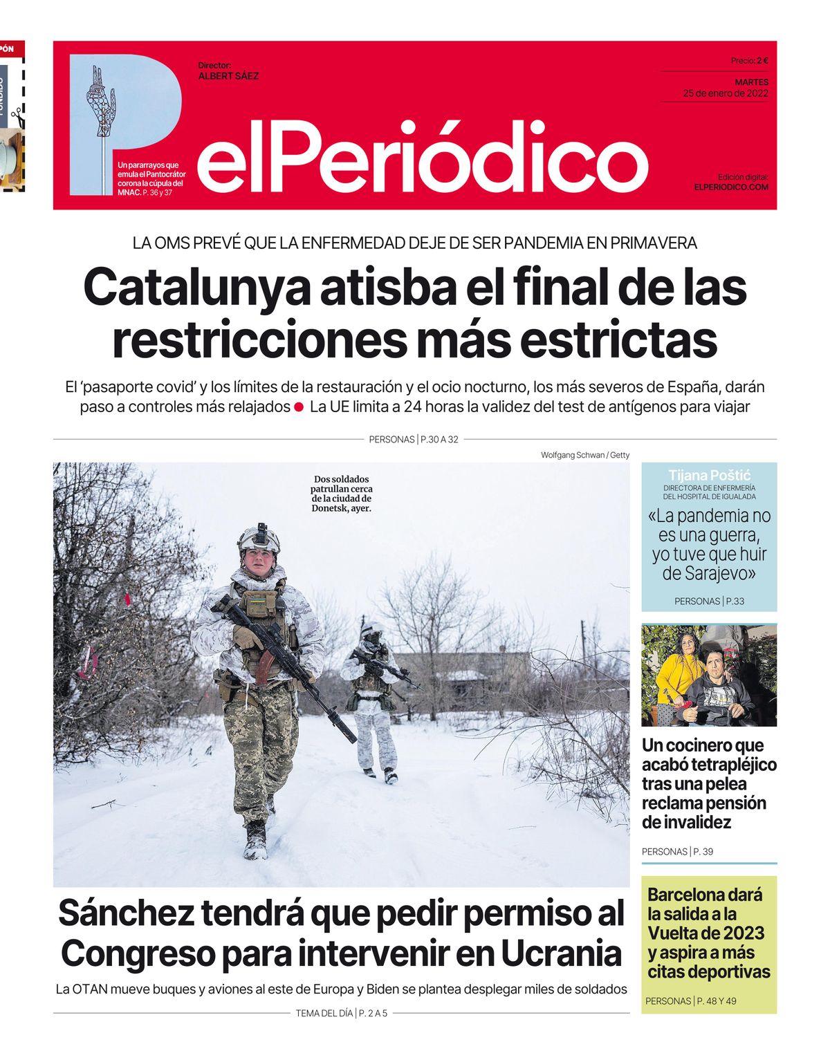 La portada de EL PERIÓDICO del 25 de enero de 2022 La portada de EL PERIÓDICO del 25 de enero de 2022