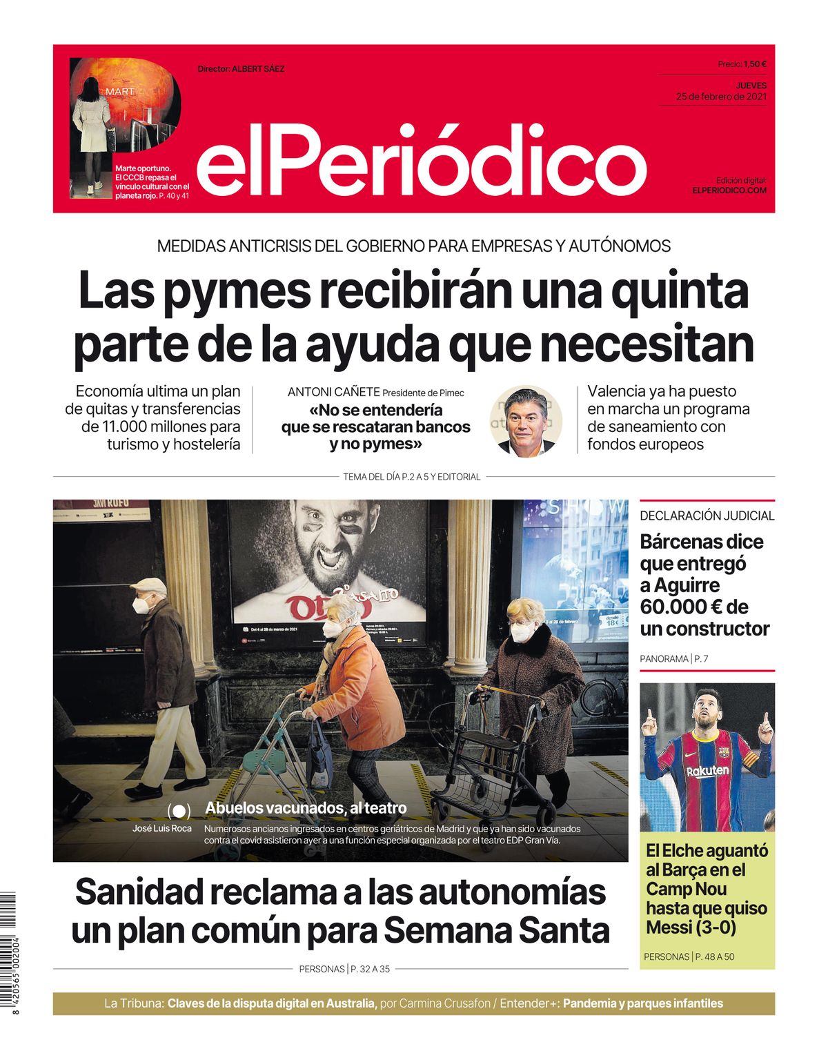 La portada de EL PERIÓDICO del 25 de febrero del 2021 La portada de EL PERIÓDICO del 25 de febrero del 2021