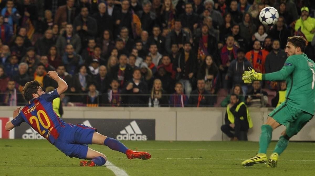 Sergi Roberto marca el 6-1 en el Camp Nou. Sergi Roberto marca el 6-1 en el Camp Nou.